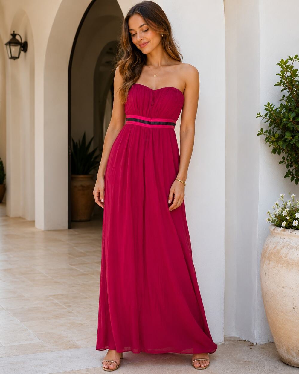 Carolina Herrera Red Silk Strapless Gown Women’s 8 Formal Dress Designer Luxury